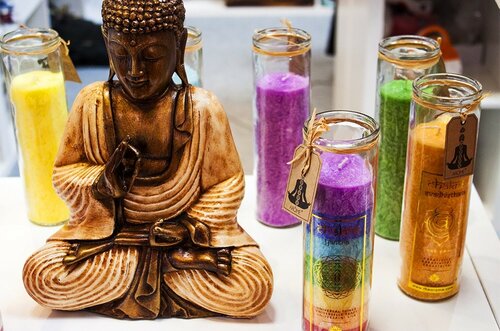 Arome hohe Duftkerze Chakra Kreativität, Duft von Orchidee und Granatapfel, 320 g