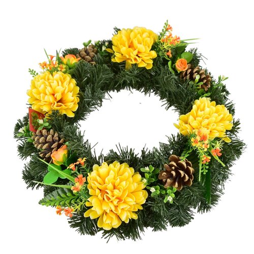 Dušičkový veniec Žlté chryzantémy, 35 cm