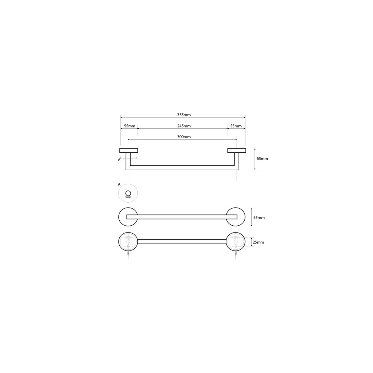 SAPHO XS400 X-Steel törülközőtartó 35,5 cm ,csiszolt rozsdamentes acélból termék 2. képe