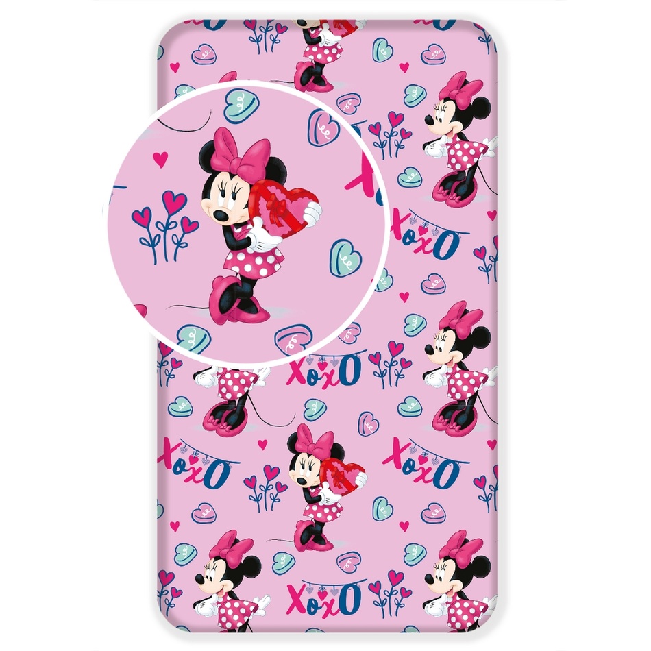 Minnie baby pink gyermek pamut lepedő, 90 x 200 cm