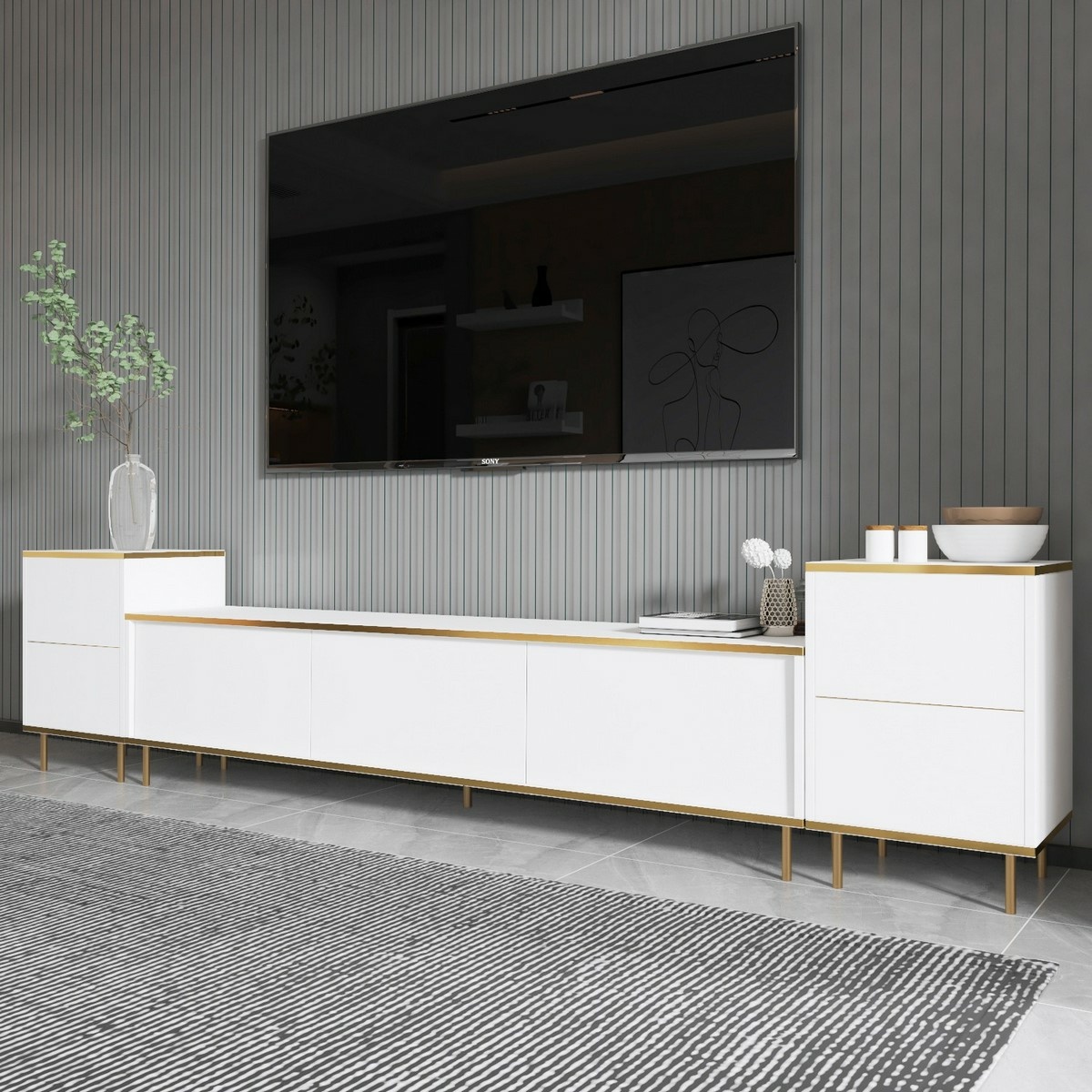 Televízny stolík so skrinkami Imej White and Gold