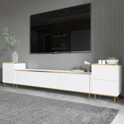 TV-Lowboard mit Schränken Imej White and Gold