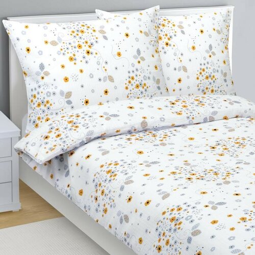 Bellatex Крепова постільна білизна Квіти сірий, жовтий, 140 x 200 см, 70 x 90 см