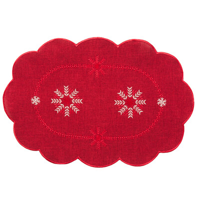 Vianočný obrus Vločky červená, 30 x 45 cm
