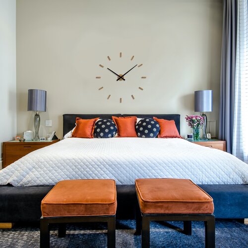 VLAHA VCT1042 selbstklebende Eichenuhr Minimal Schwarz, D. 80 cm