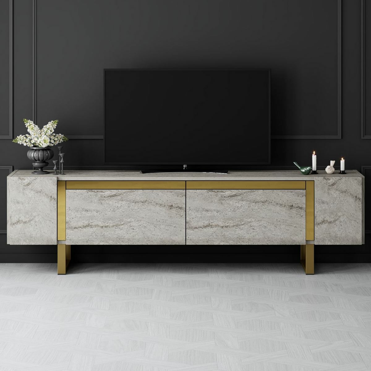 Televízny stolík Yildiz Travertine and Gold