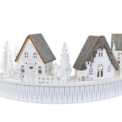 Drewniana dekoracja LED z wioską i domkami, 40 x14 x 20 cm, półokrągła