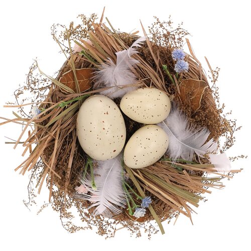 Dekoracje wielkanocne Jajka w gniazdku, białe, 15x 15 x 8 cm