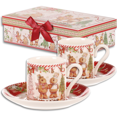 Darilni set 2 božičnih skodelic s podstavki Gingerbread 180 ml