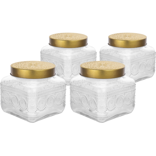 Altom Sada skleněných dóz se zlatým víkem Daisy 1,3 l, 4 ks