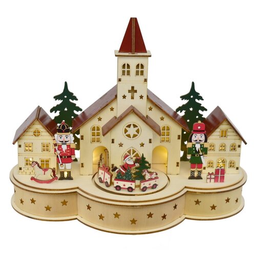 Božična svetleča vasica z vozečim vlakom, 30 x 14 x 21 cm, LED