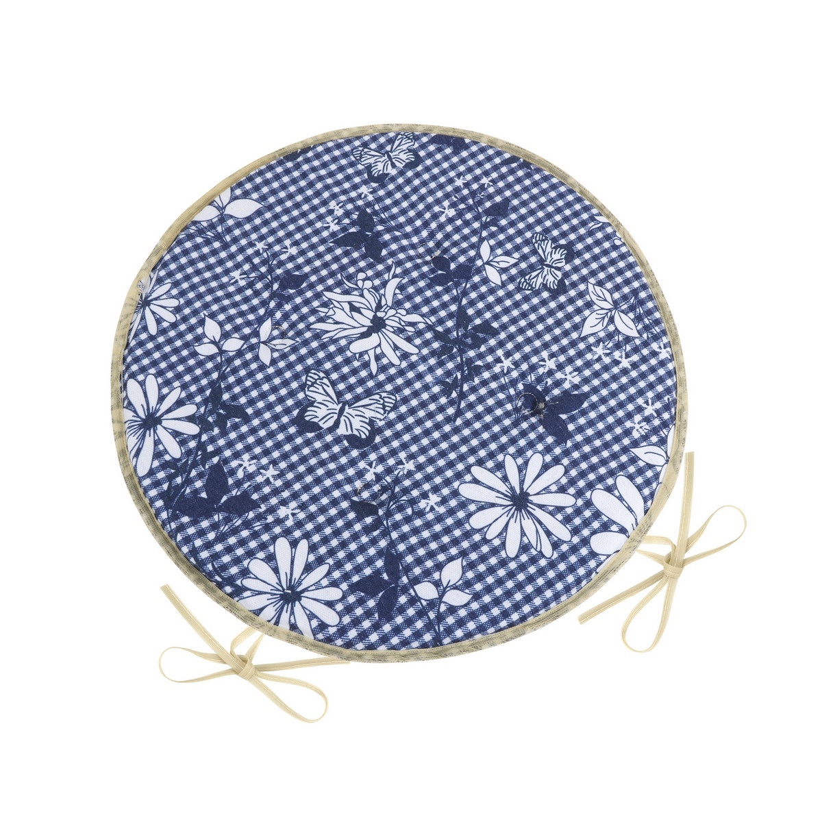 Bellatex Sedák DITA okrúhly hladký Kocka s kvetom modrá, 40 cm
