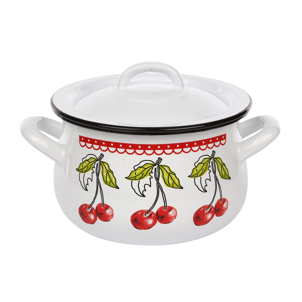 Smaltovaný hrniec s pokrievkou Cherry, 1,4 l