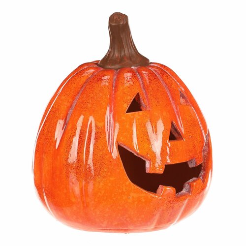 Decorațiune LED de toamnă Dovleac cu față, 14 x 13x 16 cm, ceramică