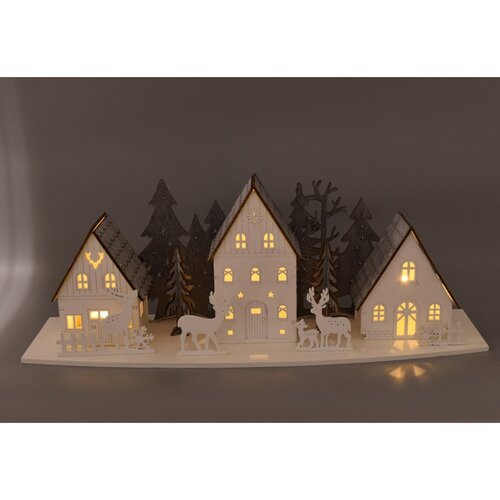Lesena LED-dekoration mit Häuschen und Hirschen,44 x 15,8 x 13,5 cm