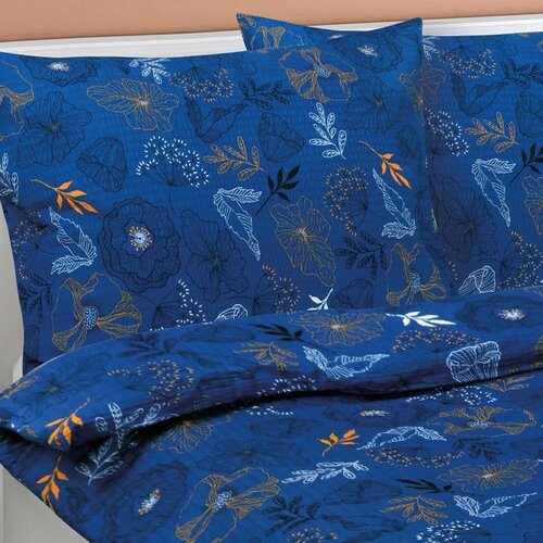 Bellatex Krep posteljnina Louka modra temna, 140 x200 cm, 70 x 90 cm
