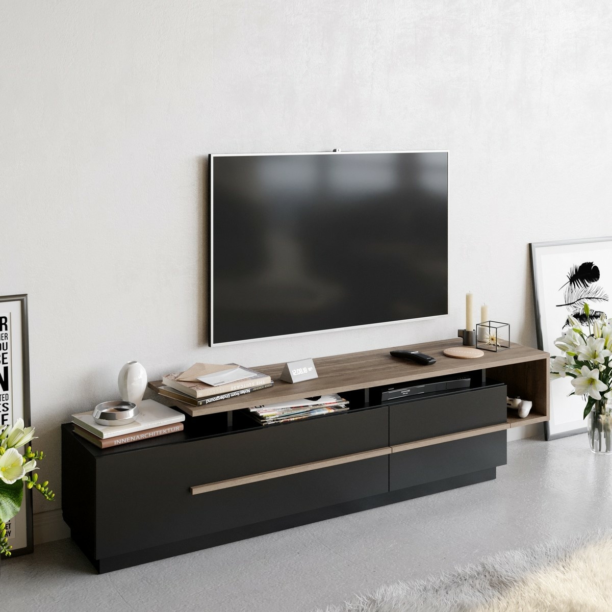 Televízny stolík Pia Black and Walnut