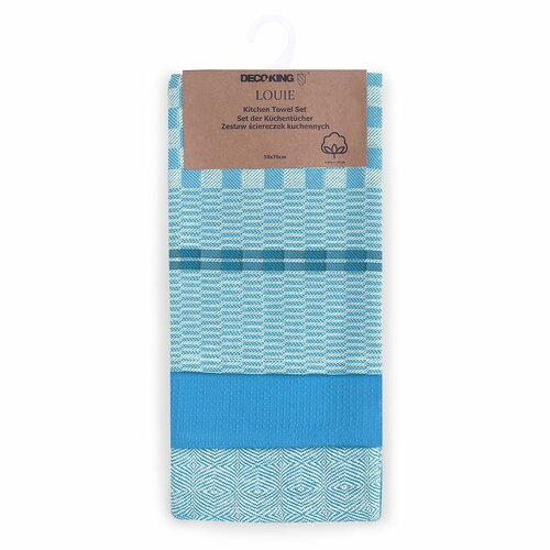 DecoKing Kuhinjska krpa Louie modra, 50 x 70 cm,set 3 kos