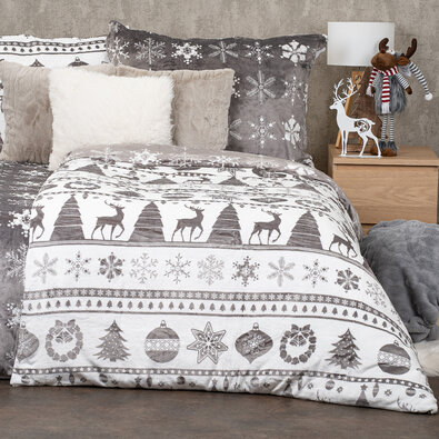 4Home Різдвяна постільна білизна з мікрофланелі Christmas time сірий, 140 x 220 см, 70 x 90 см