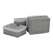 Set coșuri de răchită cu țesătură buline gri, 5 buc., 5 dimensiuni, 48 x 18 x 37 cm