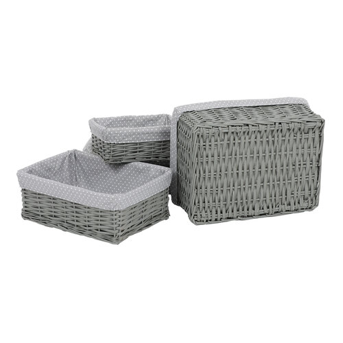 Weidenkörben-Set mit Stoff Grauer Punkt, 5 Stück, 5 Größen, 48 x 18 x 37 cm