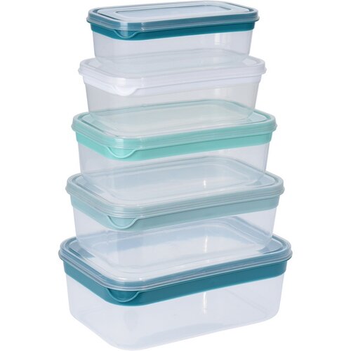 Set doze dreptunghiulare, 5 piese, din plastic, cu capac