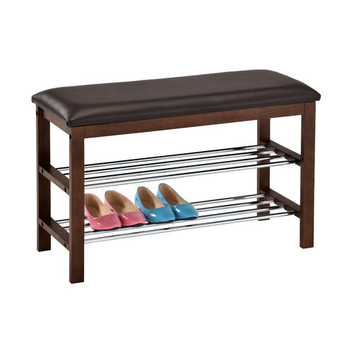 Botník s sedežem 2 patra, rjava, 80 x 30 x 49 cm