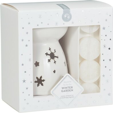 Aromatični set Winter Dream, dišava Winter Garden,aromatična svetilka + 4 voski za taljenje, bela