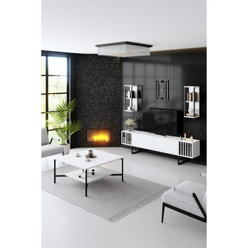 Chrome White and Black TV-asztal polcokkal