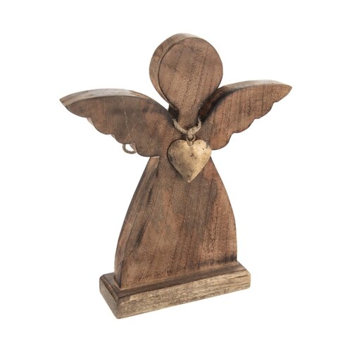 Decor de Crăciun din lemn Orion ANGEL cu inimă demetal