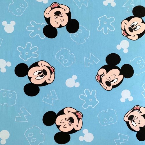 Jerry Fabrics Leinenlaken mit Gummizug Mickey Blue 02, 90 x 200 cm + 25 cm