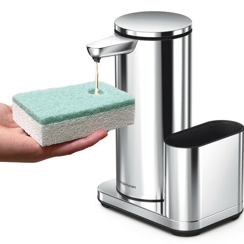 Simplehuman Bezdotykowy dozownik z uchwytem nagąbkę 414 ml, stal nierdzewna błyszcząca