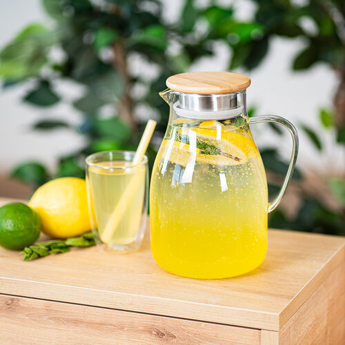4Home Sklenený džbán s viečkom Bamboo Hot&Cool, 1,7 l