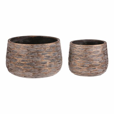 Übertopf-Set Rille, 2 Stück, grau, Höhe 13 cm