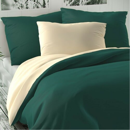 Lenjerie de pat din satin Kvalitex Luxury Collection, verde/crem, 140 x 200 cm, 70 x 90 cm