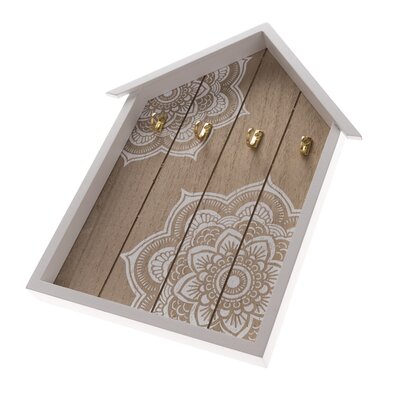 Дерев'яний вішак для ключів Mandala, 4 гачки, 25 x 35 x 3,5 см