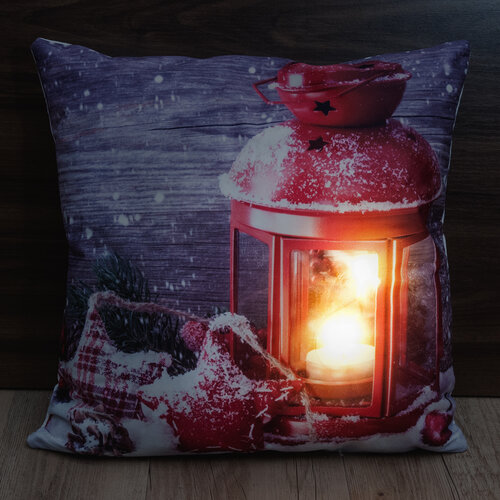 Pernă luminată Felinar, roşu, 40 x 40 cm