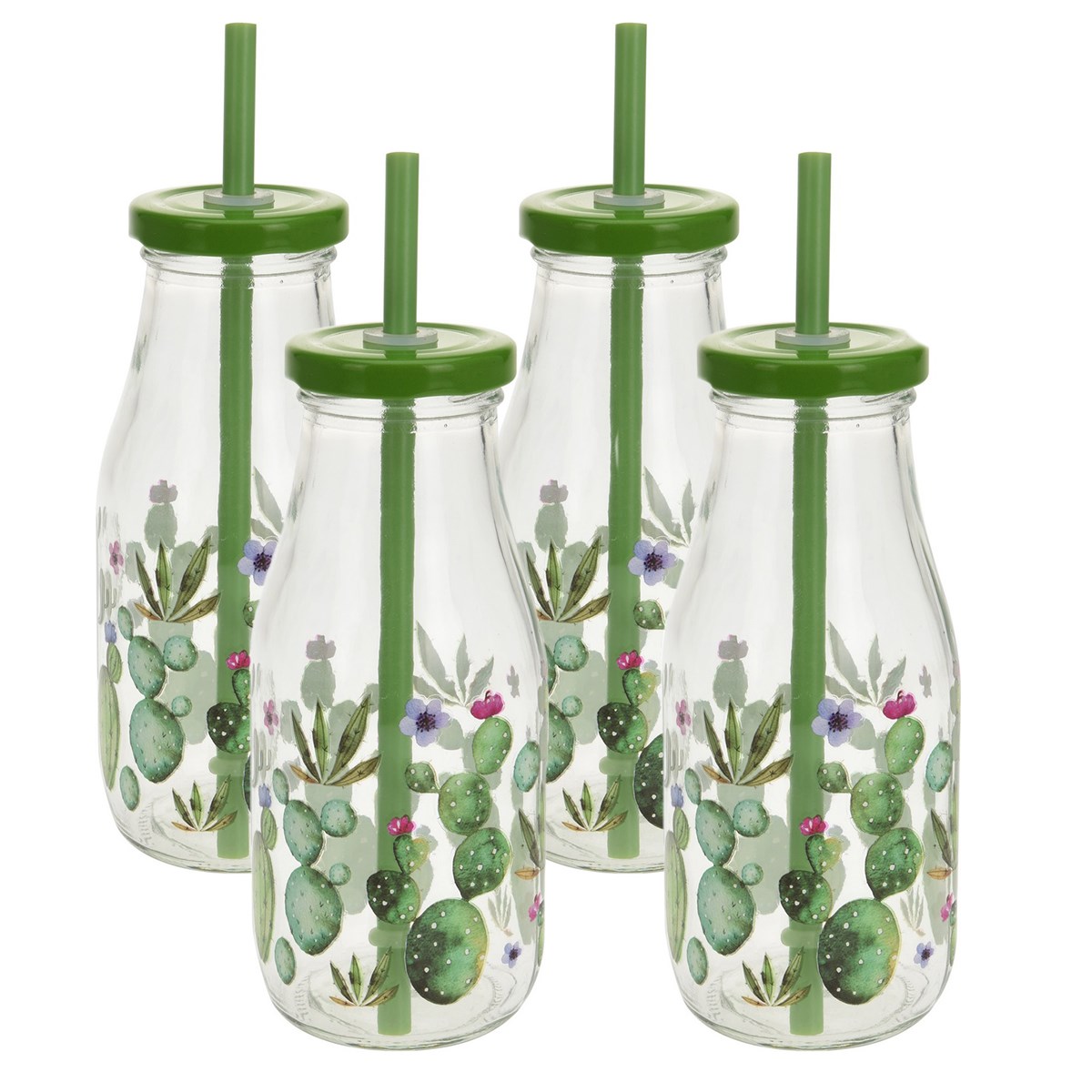 Sada pohárov s viečkom a slamkou Cactus 230 ml, 4 ks