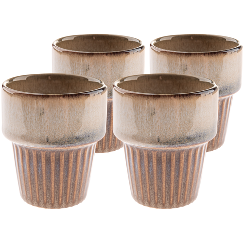Set de 4 căni ceramice Rustik 100 ml, maro deschis