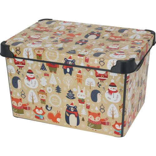 Téli motívum tárolódoboz fedéllel, 22 l, bézs, 40x23x30 cm