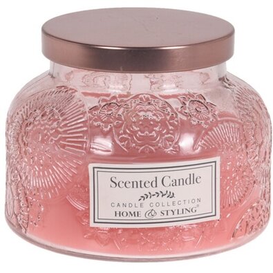 Lumânare în sticlă Oriental shapes, roz, 13 x 9 cm