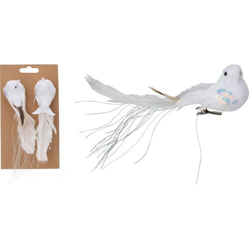 Ptaszek na klipsie Piórko zestaw 2 szt., biały, 17 x 4 x 4 cm
