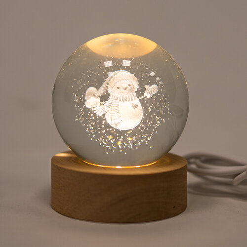 Świecąca szklana kula, USB, na drewnianejpodstawie