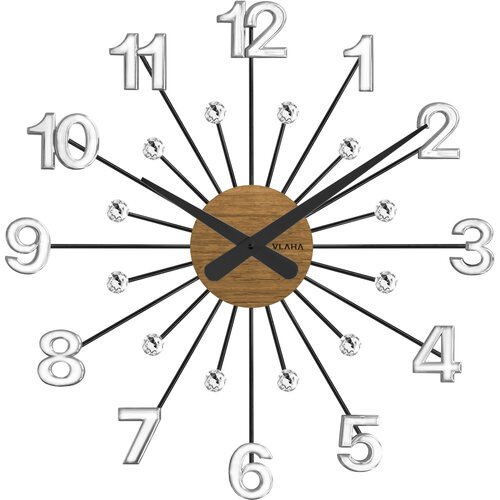 VLAHA VCT1082 dubové hodiny s kameny Designstříbrná, pr. 49 cm
