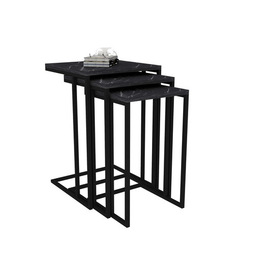 Masă pliabilă Black Mermer, 3 buc