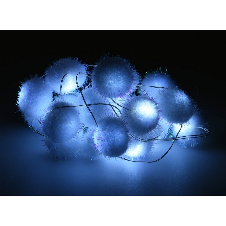 Světelný LED řetěz s 20 koulemi Snowball, 1,9 m, studená bílá