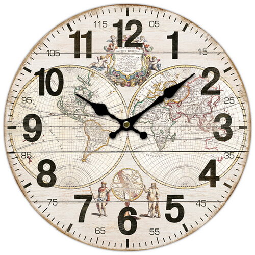 Дерев’яний настінний годинник Old map, діам. 34 см