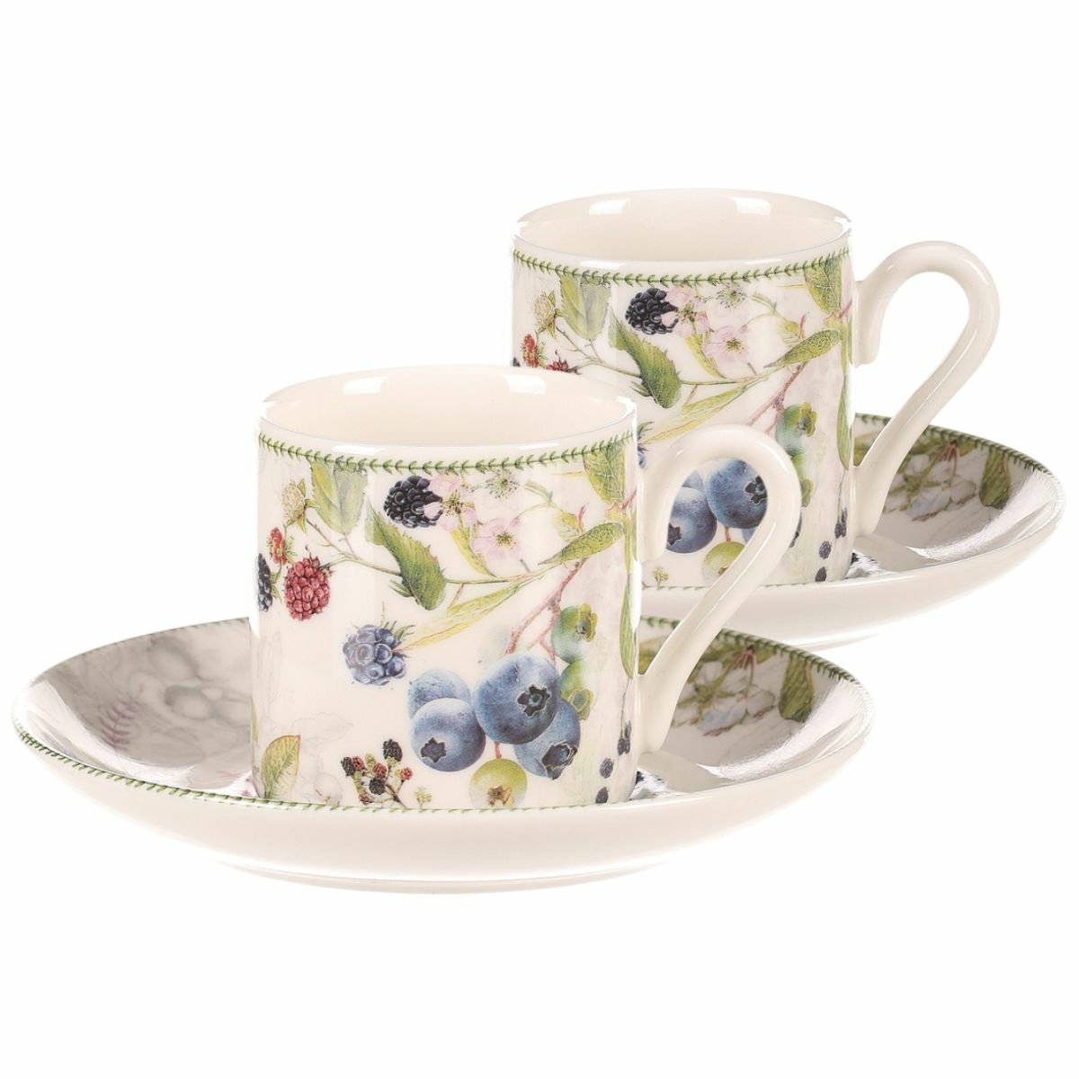 Erdei gyümölcsök porcelán bögre készlet csészealjjal , 2 db