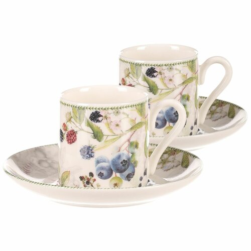 Zestaw kubków porcelanowych ze spodkami Owoce leśne, 2 szt.