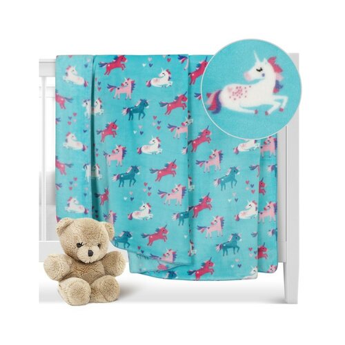 Bellatex Koc dziecięcy Ella Jednorożec turkusowy, 100 x 150 cm